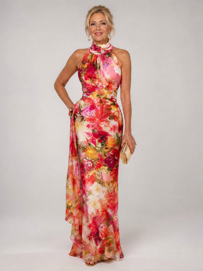 Elisabetta | Vestito Maxi con Stampa Floreale e Collo Halter