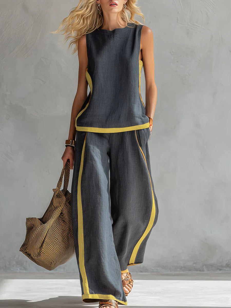 Alessia • Set elegante e casual di gilet e pantaloni con finiture bicolore
