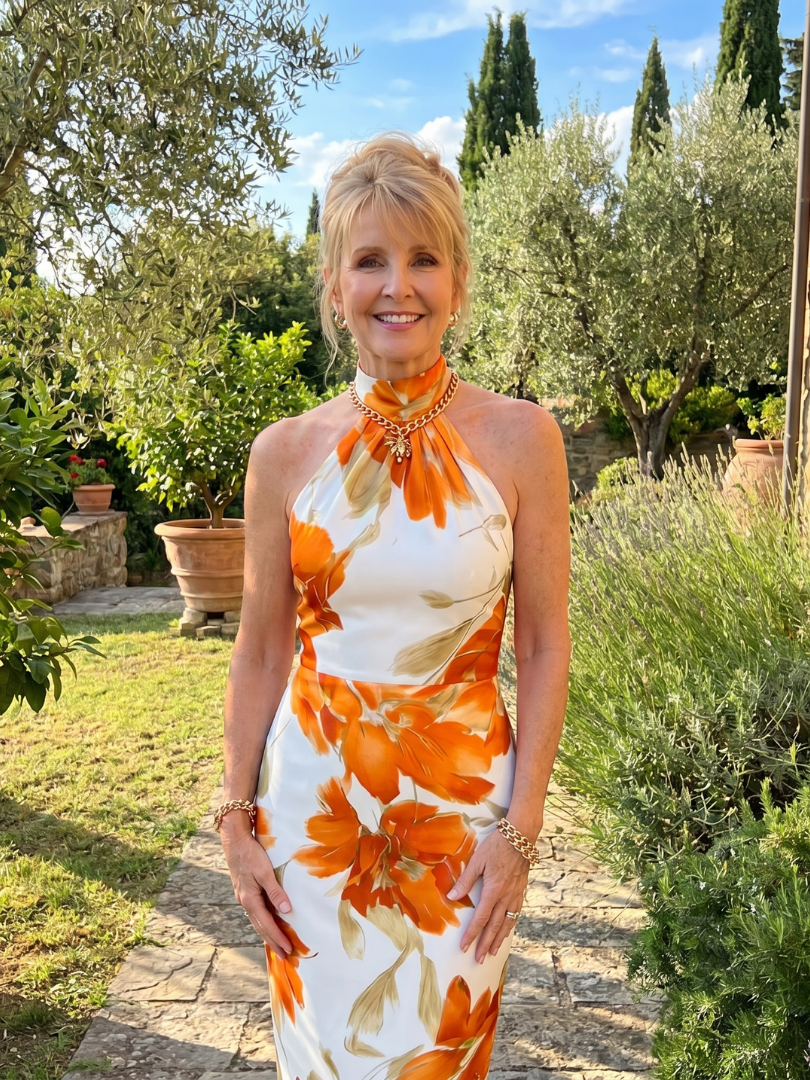 Zinnara | Abito Midi con Scollo a Halter e Stampa Floreale