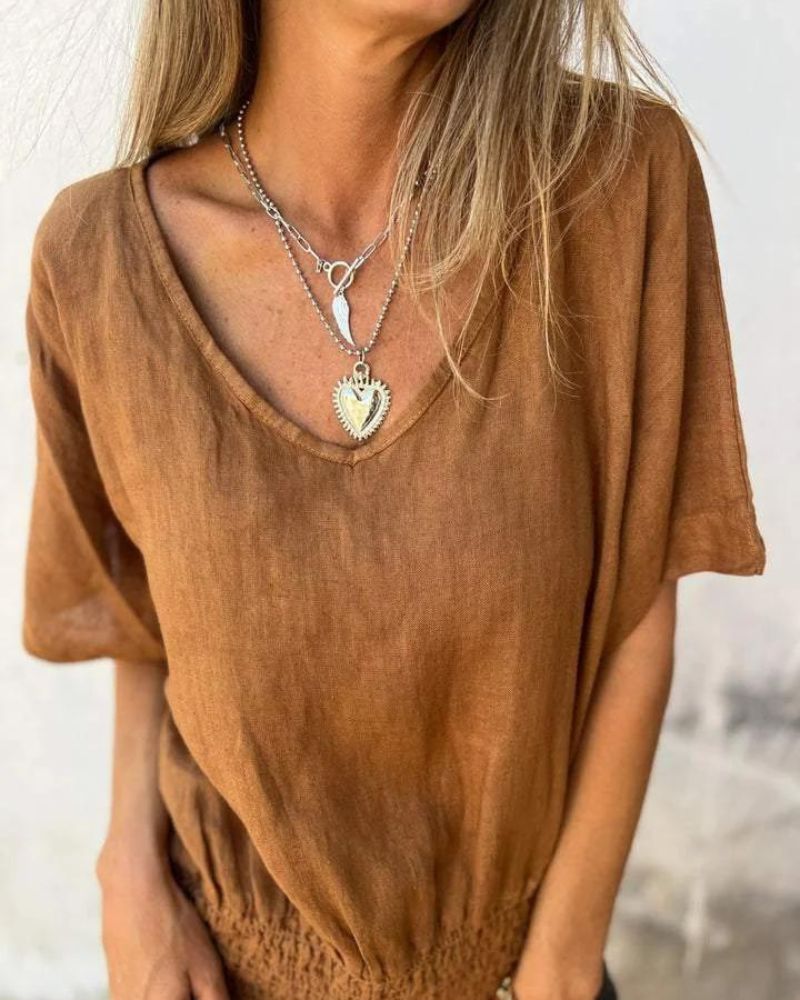 BOMIA - T-shirt Comoda con Vita e Scollo a V