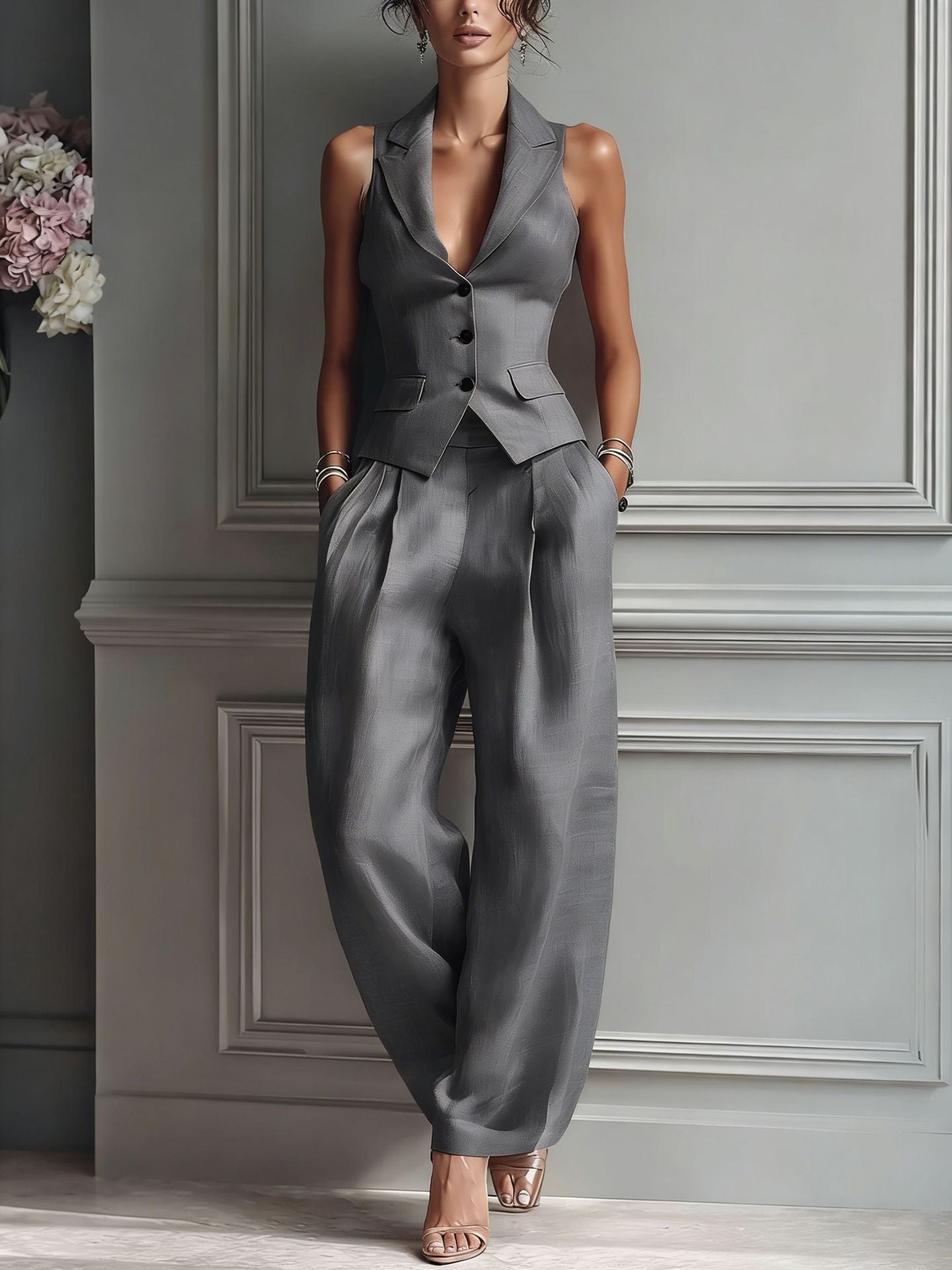 Armani • Completo da donna a due pezzi con scollo a V e bottoni