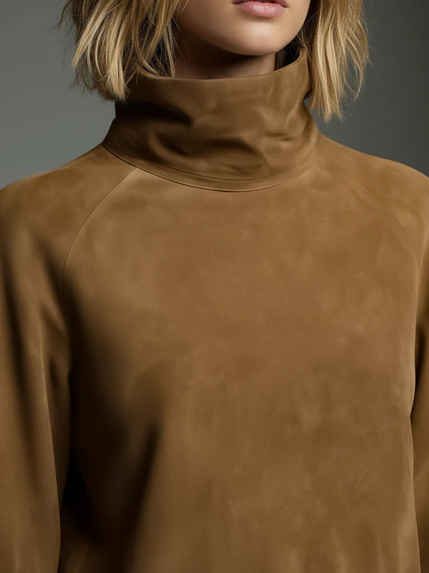 Beli ║ Minivestido holgado de ante con cuello alto
