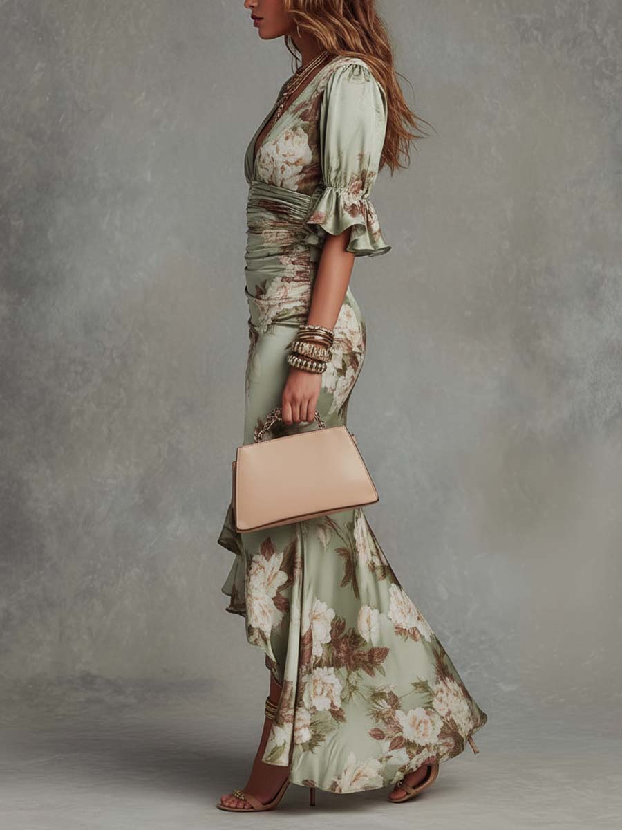 Aveline | Vestito Floreale Con Aperture Arricciato