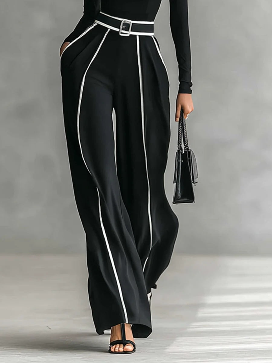 Emma - Conjunto elegante de dos piezas con cuello alto y pantalón ancho
