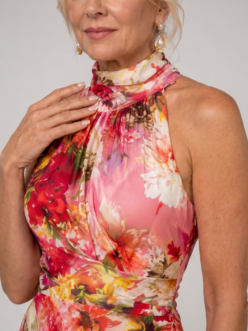 Elisabetta | Vestito Maxi con Stampa Floreale e Collo Halter