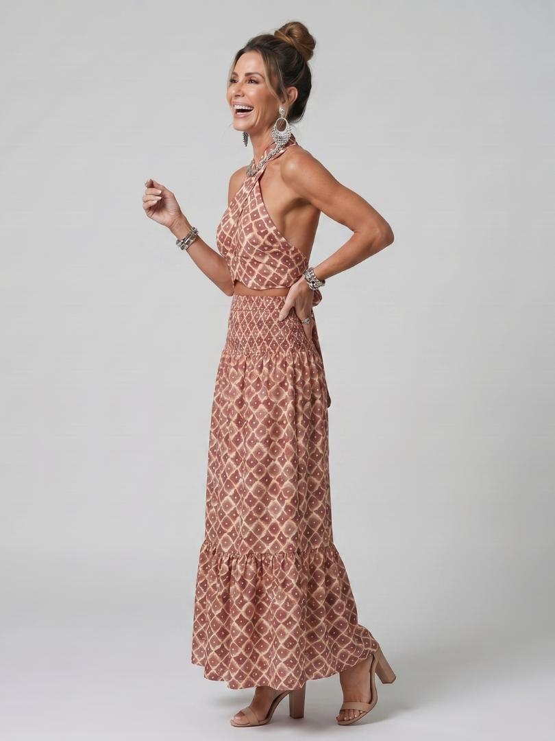 Amira | Vestito midi con scollo incrociato e stampa geometrica