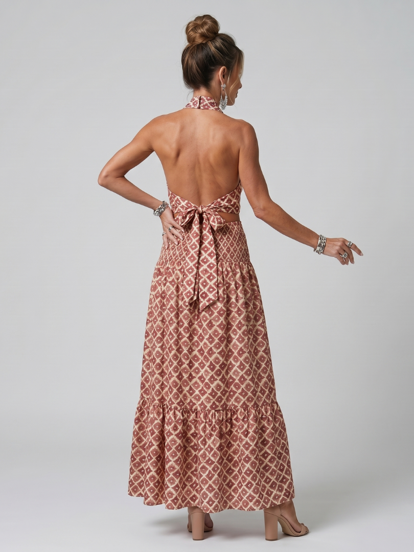 Amira | Vestito midi con scollo incrociato e stampa geometrica