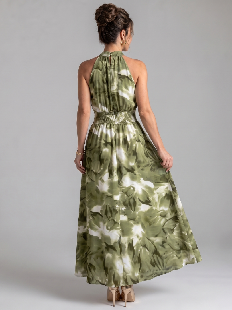 Olivia | Vestito midi con vita arricciata e stampa astratta