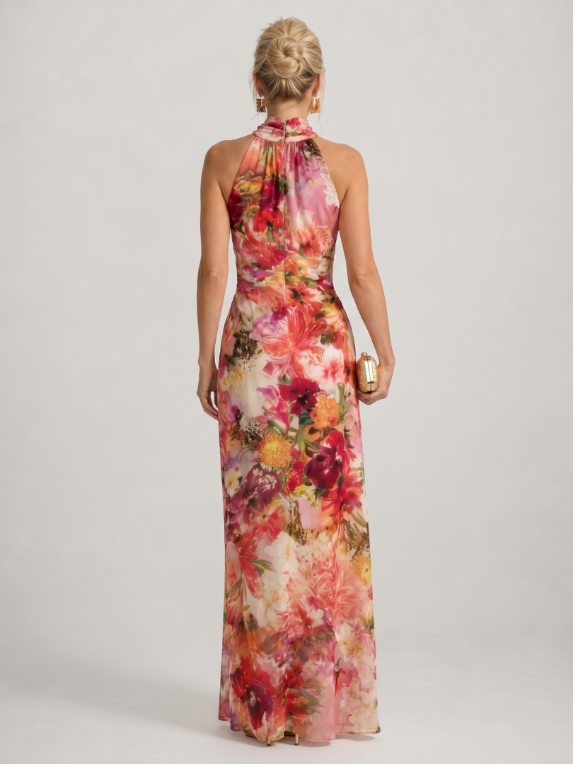 Elisabetta | Vestito Maxi con Stampa Floreale e Collo Halter