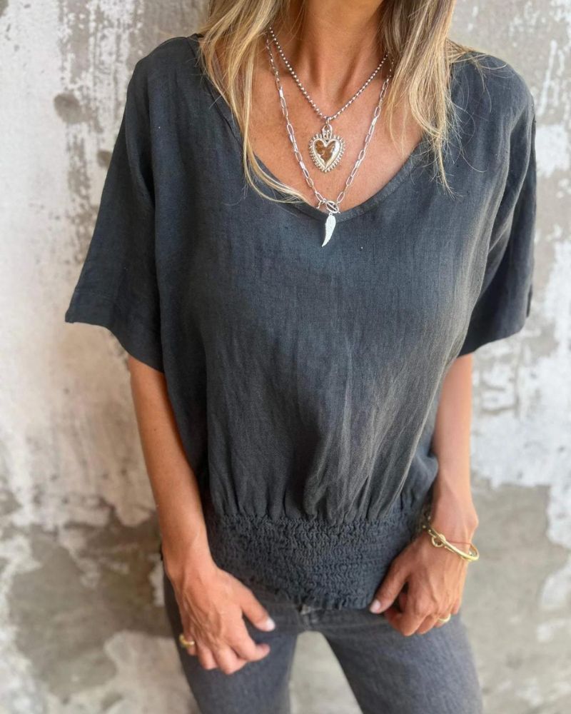 BOMIA - T-shirt Comoda con Vita e Scollo a V