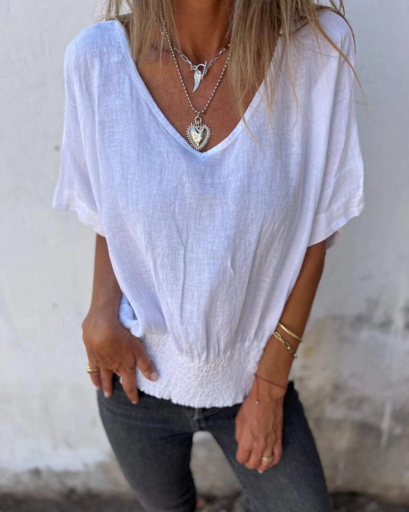 BOMIA - T-shirt Comoda con Vita e Scollo a V