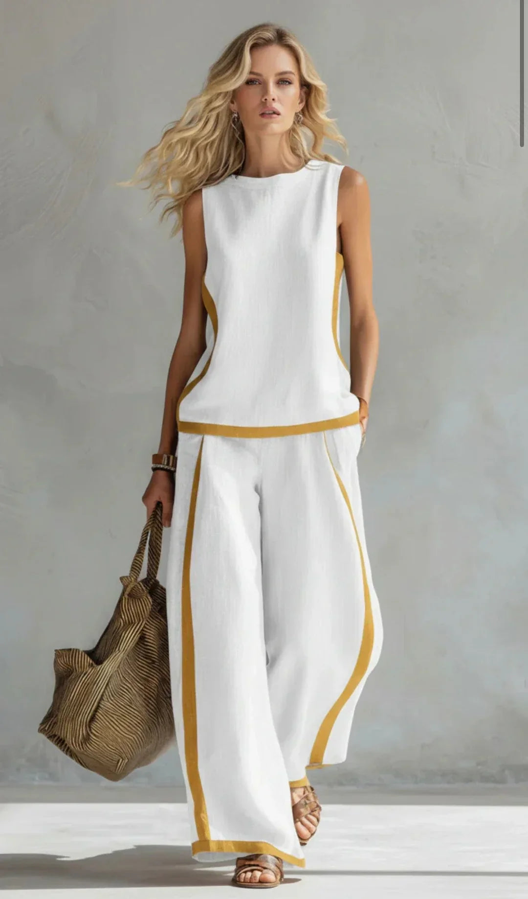 Alessia • Set elegante e casual di gilet e pantaloni con finiture bicolore