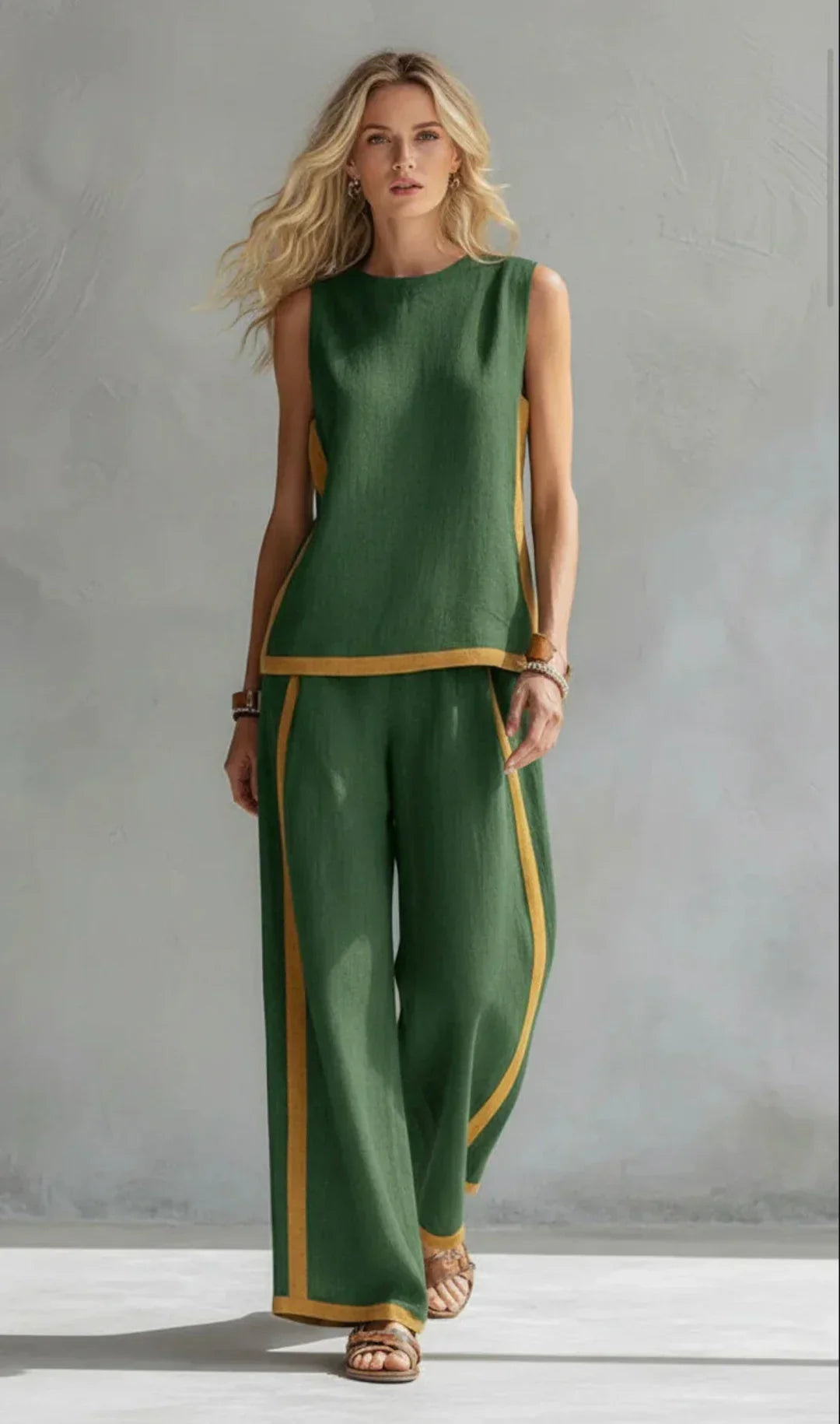 Alessia • Set elegante e casual di gilet e pantaloni con finiture bicolore