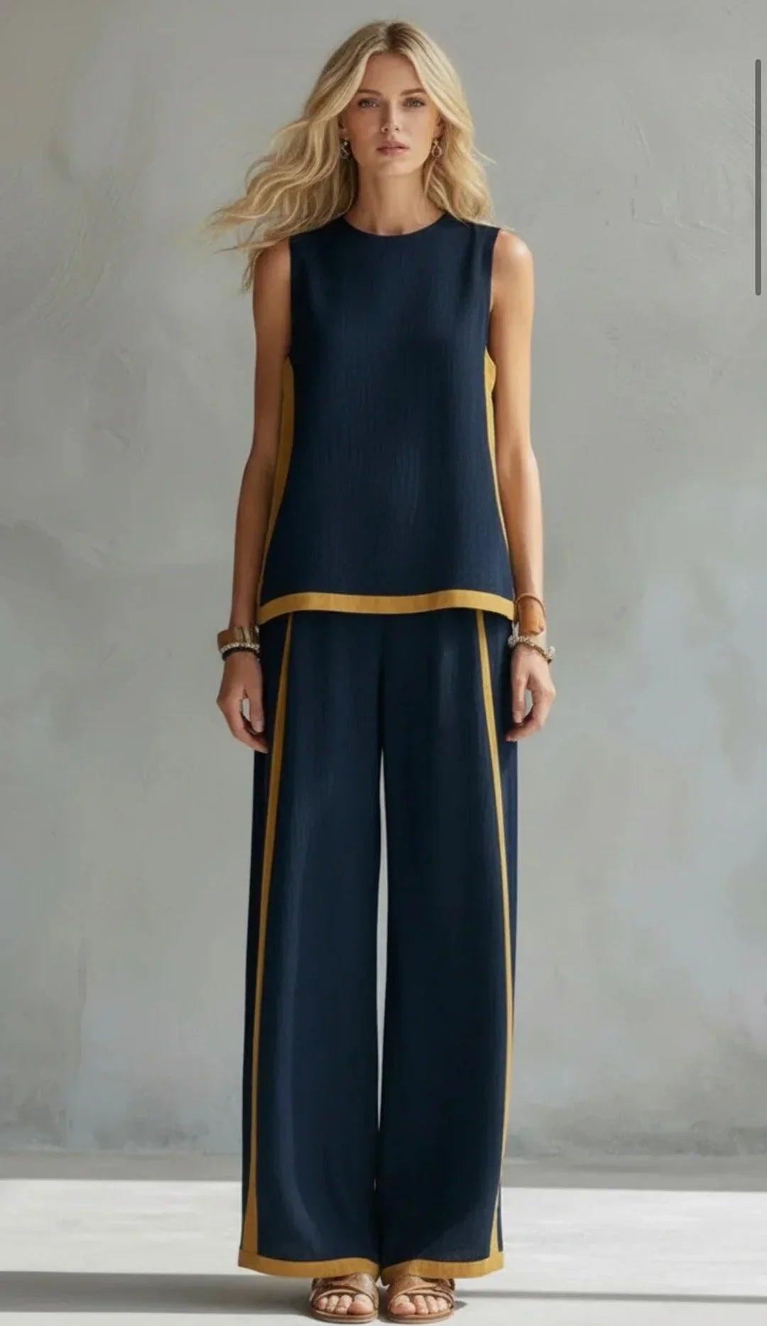 Alessia • Set elegante e casual di gilet e pantaloni con finiture bicolore