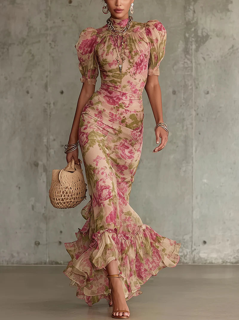 Isla | Maxi Floreale con Volant Romantico