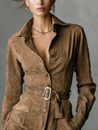 Valentina | Vestito Camicia in Camoscio con Cintura