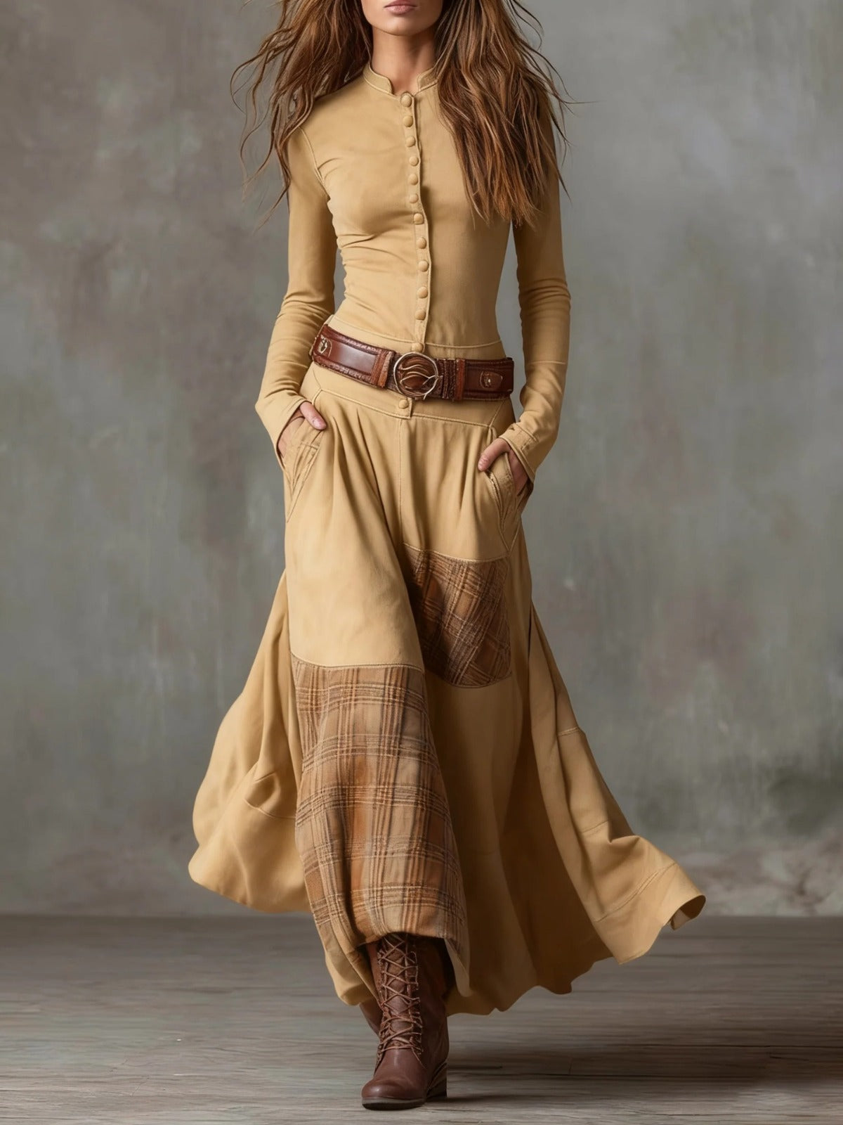 Azucena - Vestido maxi de ante con cinturón