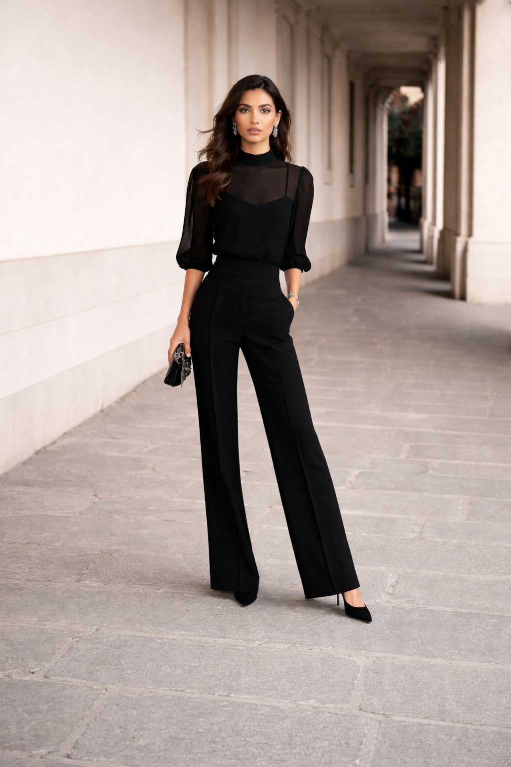 Valentina | Set di Tre Pezzi Composto da una Canotta Trasparente e Pantaloni a Gamba Larga.